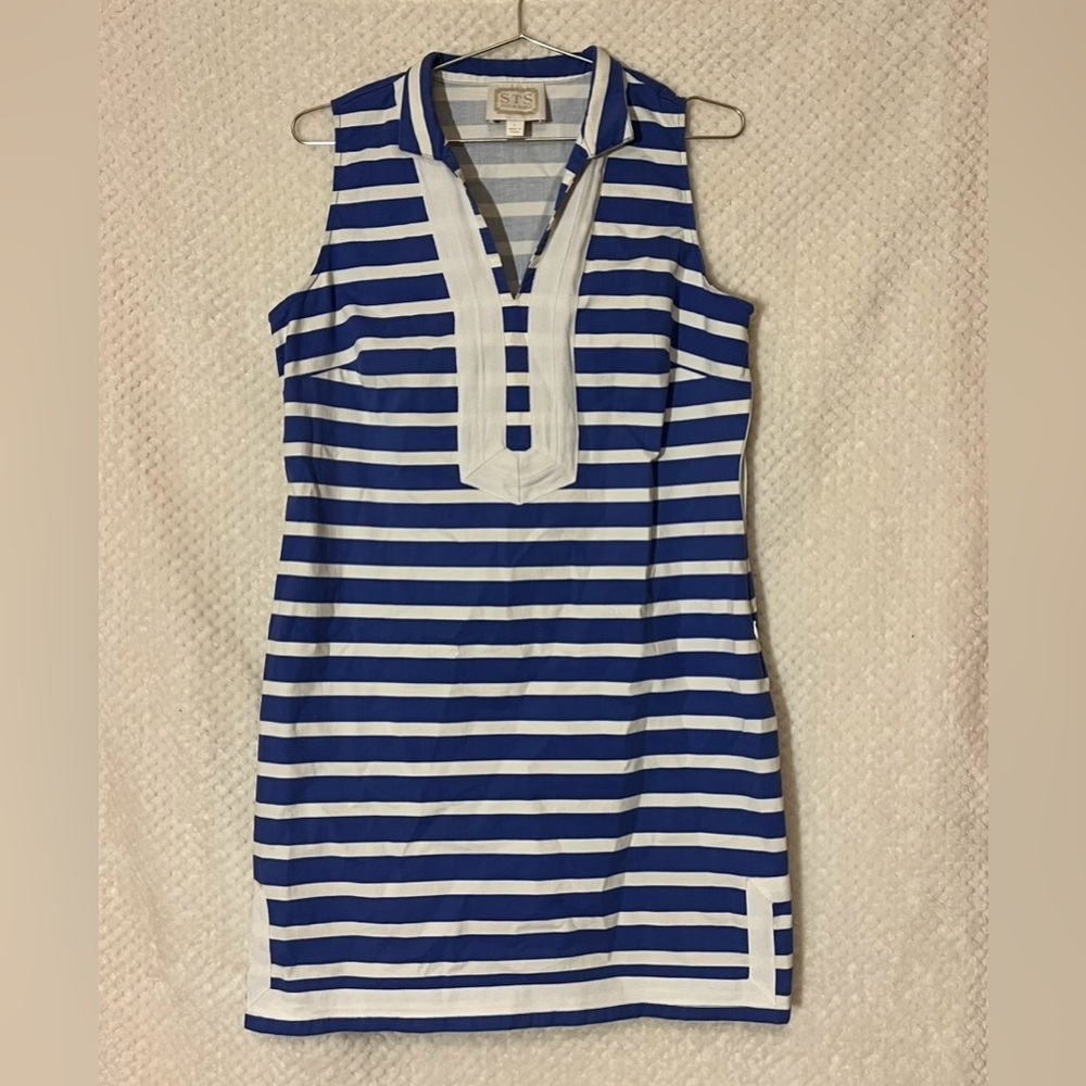 Sail to Sable Womens Tunic Shift Dress Blue White Striped Resort Wear Sz Large